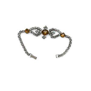 Joseph Wiesner Vintage Rhinestone Bracelet 6.25" Yellow Clear Stones